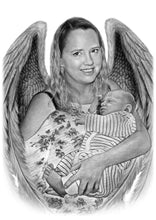 Load image into Gallery viewer, Black & White Portrait with Angel Wings