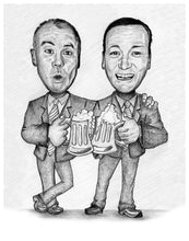Load image into Gallery viewer, Black and white caricature - Men drawn with beer  - Black & white portrait - drawings and portraits from your photos - drawking.com - DrawKing