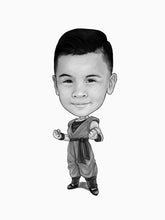 Load image into Gallery viewer, Black and white portrait as a character - Boy drawn as ninja  - Black & white portrait - drawings and portraits from your photos - drawking.com - DrawKing