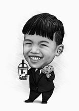 Load image into Gallery viewer, Black and white portrait as a character - Child drawn as boss baby  - Black & white portrait - drawings and portraits from your photos - drawking.com - DrawKing