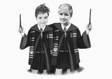 Load image into Gallery viewer, Black and white portrait as a character - Girls drawn as harry potter characters - drawings and portraits from your photos - drawking.com - DrawKing