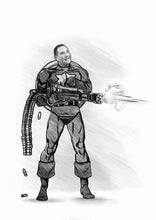Load image into Gallery viewer, Black and white portrait as a character - Man drawn as action man  - Black & white portrait - drawings and portraits from your photos - drawking.com - DrawKing