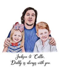 Load image into Gallery viewer, Color portrait  - Children drawn with father who passed away - colour portrait - drawings and portraits from your photos - drawking.com - DrawKing