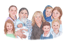 Load image into Gallery viewer, Color portrait  - Large family drawing - colour portrait - drawings and portraits from your photos - drawking.com - DrawKing