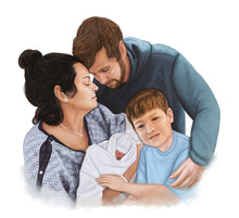Load image into Gallery viewer, Color portrait  - Sentimental family drawing - colour portrait - drawings and portraits from your photos - drawking.com - DrawKing