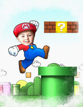 Load image into Gallery viewer, Colour drawing as a character - Mario world themed drawing  - drawings and portraits from your photos