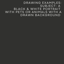 Load and play video in Gallery viewer, Black & White Portrait with pets/animals (with a drawn background)